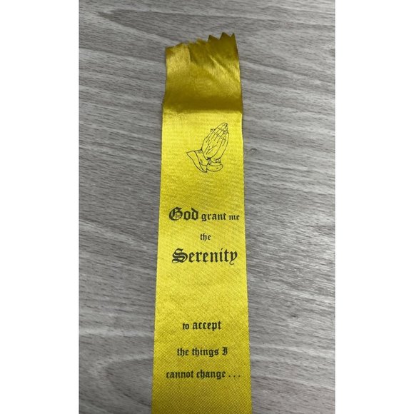 Serenity Prayer Yellow Ribbon Bookmark Vintage Satin AA Recovery 1960s - Picture 5 of 8